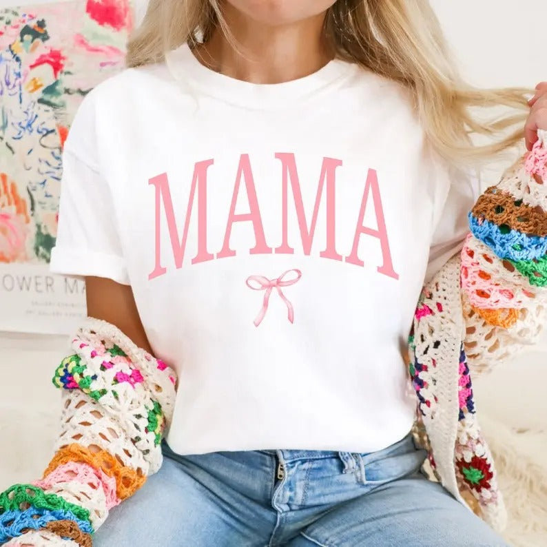 Coquette Mama Tshirt, Coquette Bow T-shirt for Mom, Mothers Day Gift, Girly Mama Outfit, Baby Shower Gift for Expecting...