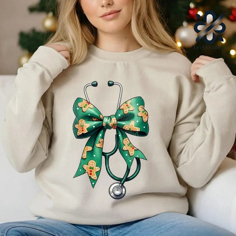 Coquette Nurse Stethoscope Bow Sweatshirt, Bow Shirt, Gift for Nurse, Nurse Appreciation, Christmas Gift for Nurse,...