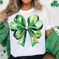 Coquette Patrick's Day Bow T-Shirt, Shamrock Lucky Bow T-Shirt, Trendy T-Shirt, Irish Patrick Day Shirt Design,...