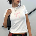 Coquette Pink Bow Baby Tee - Cute Y2K T-Shirt with Ribbon Print for Women
