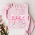 Coquette Pink Nurse Stethoscope Bow Sweatshirt, Pink Floral Nurse Sweatshirt, Nurse Bow Sweater, Gift For Nurse, Pink Bow...