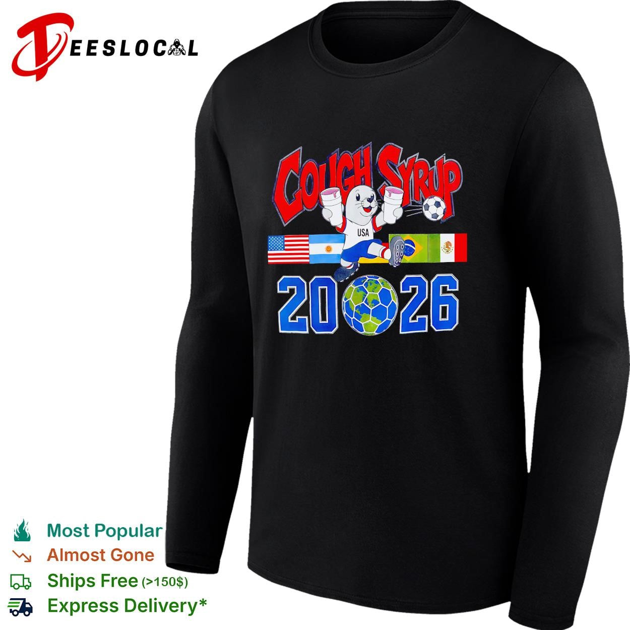 Cough syrup USA mascot soccer ball 2026 World Cup shirt