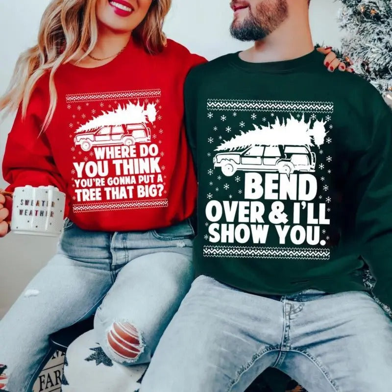 Couples Bend Over and I'll Show You Christmas Couple Matching Shirt, Christmas Vacation Shirt, Griswold Family Shirt,...