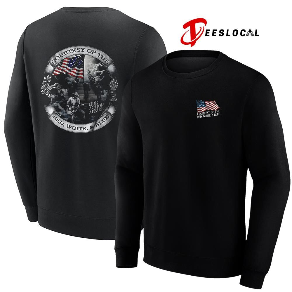 Courtesy of the red white and blue USA flag shirt