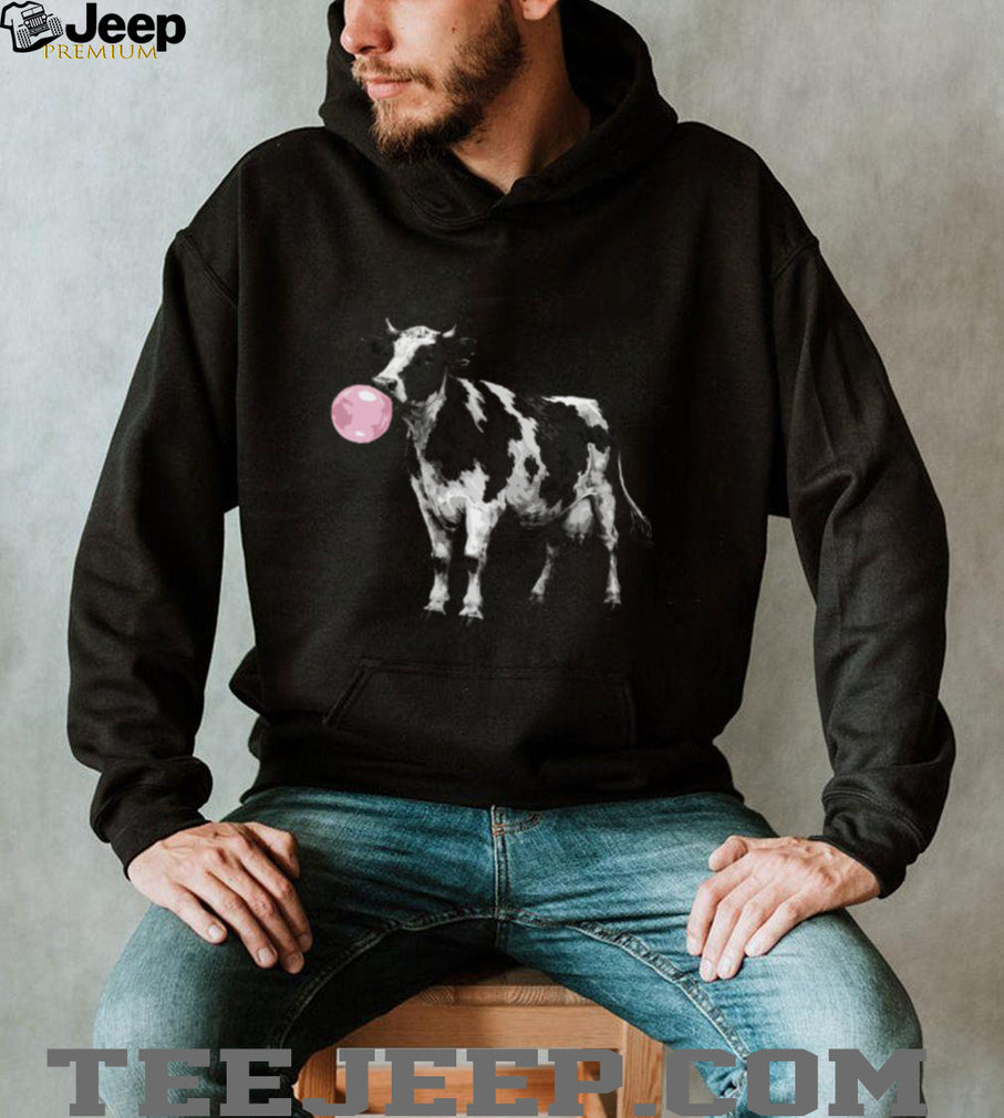 Cow Blowing Pink Bubblegum Retro Animal Graphic T Shirt