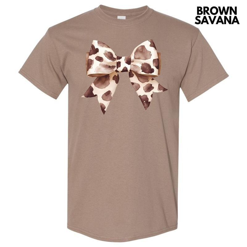 Cow Print Bow Gildan Short Sleeve T-Shirt 'NLB' Hoodie, Sweatshirt | CiraTrend.com