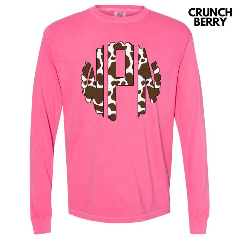 Cow Print Monogram Long Sleeve Comfort Colors T-Shirt 'NLB' Hoodie, Sweatshirt | CiraTrend.com