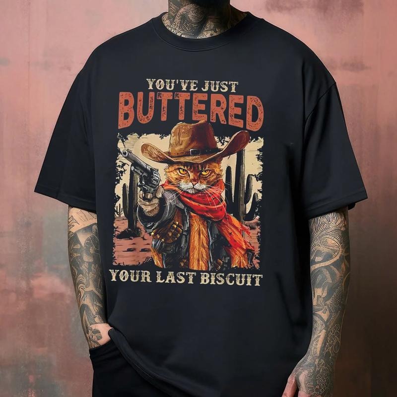 Cowboy Cat T-Shirt - Meowdy You've Just Buttered Your Last Biscuit Hoodie, Sweatshirt | CiraTrend.com