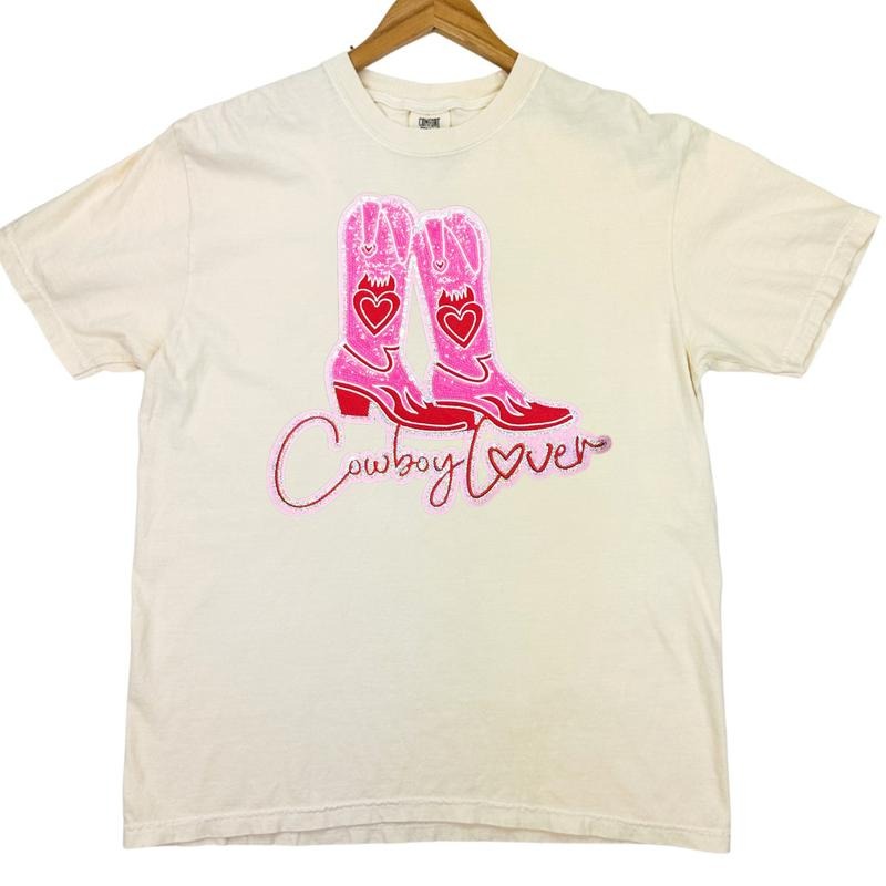 Cowboy Lover Sequin Patch Comfort Colors T-Shirt Hoodie, Sweatshirt | CiraTrend.com
