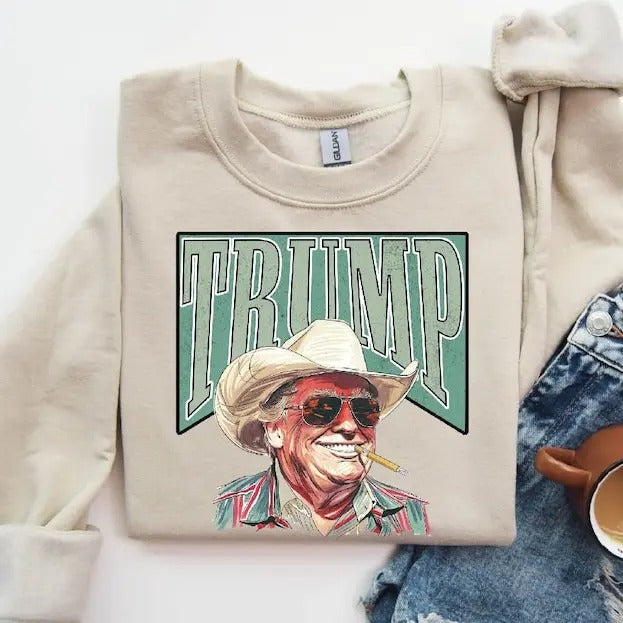 Cowboy Sweatshirt  Trump Meme Sweatshirt  2024 President Trump Sweater  Western Trump Sweatshirt  Donald Daddy Sweatshirt...