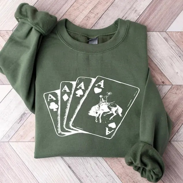 Cowboy Western Sweatshirt, Playing Card Sweatshirt, Card Hoodie, Country Sweatshirt Menswear Sweaters T-Shirts