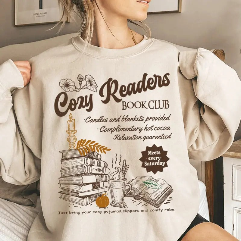 Cozy Readers Club Fall Bookish Sweatshirt, Autumn Gift for Book Lovers and Readers T-Shirts, Hoodie | CiraTrend.com