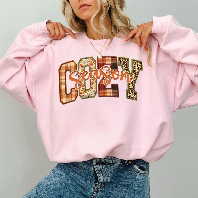 Cozy Season Sweatshirt, Cozy Fall Crewneck for Girls, Vintage Autumn Sweater For Women, Cute Thanksgiving Sweatshirt, Fall Season Tops for Mama, Cozy Season Sweater, Pumpkin Season Crewneck, Soft Cotton Long Sleeve Pullover, Women's Top, Casual Womenswear