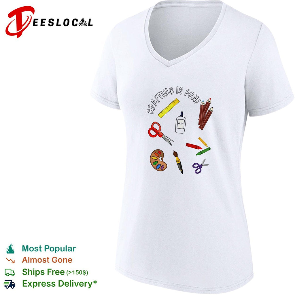 Crafting is fun art supplies scissors glue paintbrush school theme kids shirt