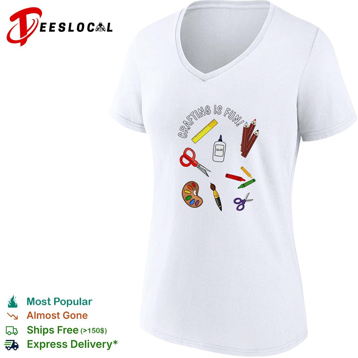 Crafting is fun art supplies scissors glue paintbrush school theme kids shirt
