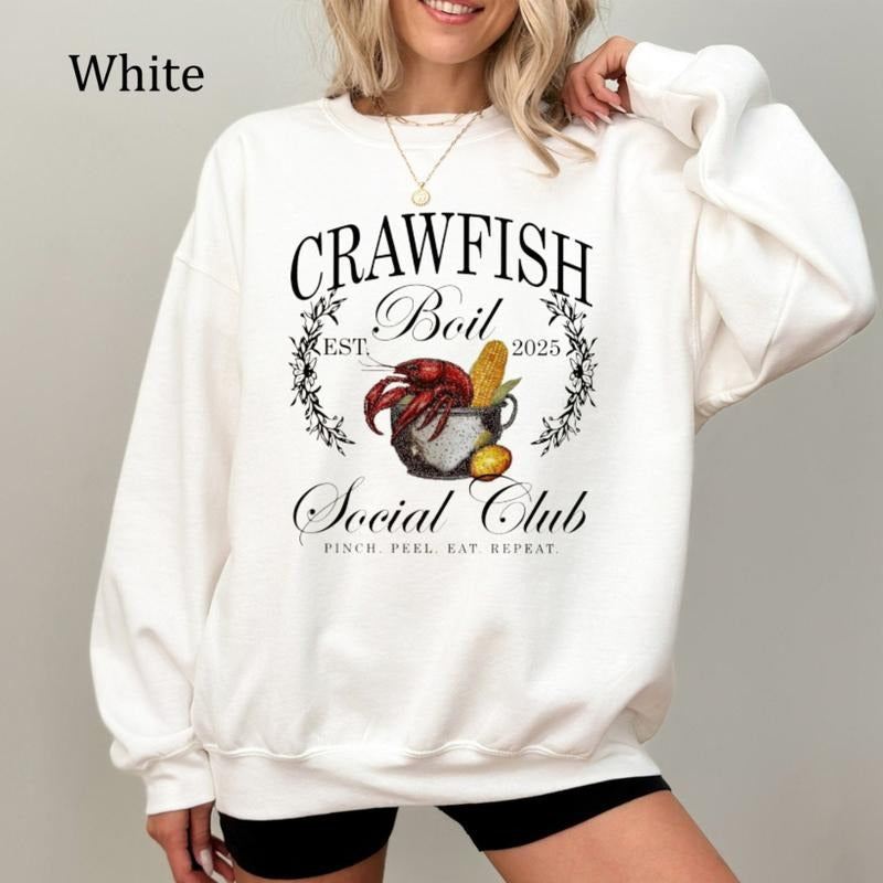 Crawfish Boil Social Club Sweatshirt, Preppy Louisiana Crawfish Shirt, Cozy Fleece Sweatshirt, Everyday Casual Comfort Hoodie