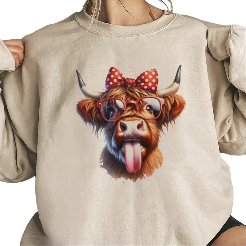 Crazy Highland Cow Sweatshirt Unisex Funny Heifer Cheeky Cow With Polka Dot Bow T-Shirt Hoodie | CiraTrend.com