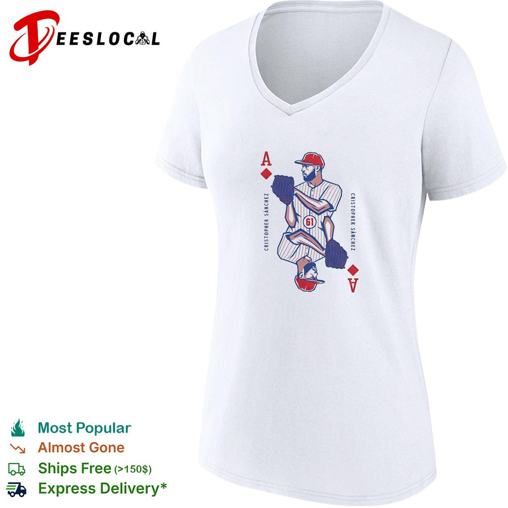 Cristopher Sanchez Philadelphia Phillies holding baseball ace of diamonds shirt