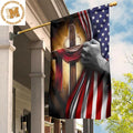 Cross Behind American Flag Garden Flag Outdoor Decor 2 Sides Garden House Flag