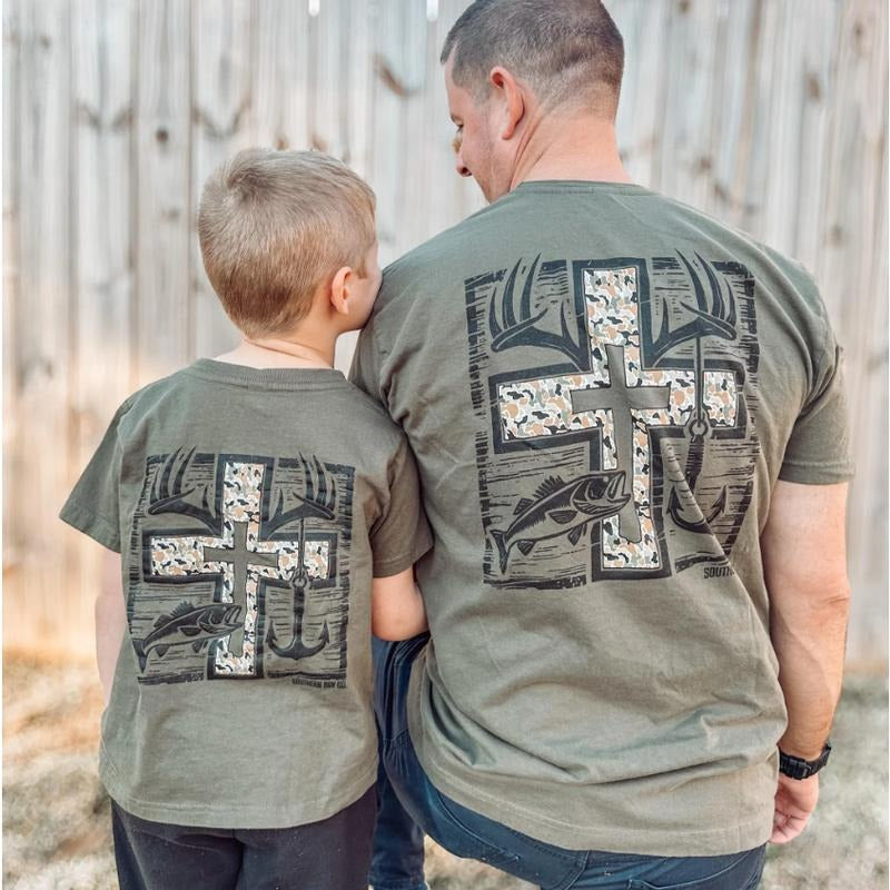 Cross Camo Hunting and Fishing Tee, Adult and Youth Shirt, Perfect for Outdoor Enthusiasts Hoodie, Sweatshirt | CiraTrend.com