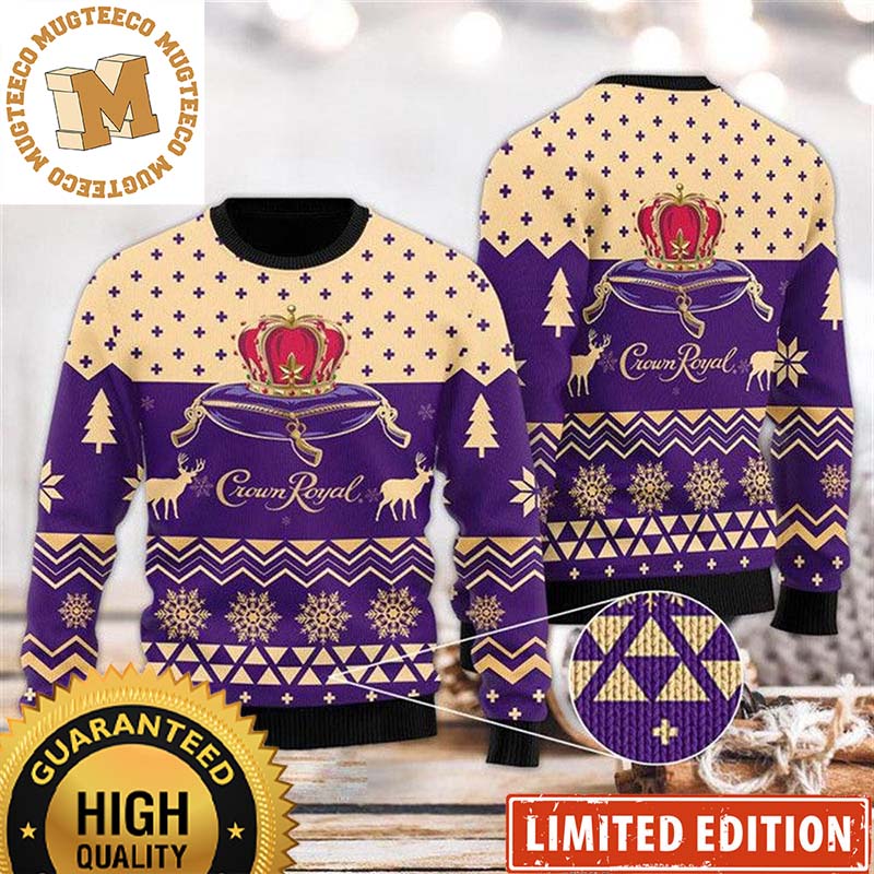 Crown Royal Big Logo Signature Purple Chevron Snowflakes Knitting Christmas Ugly Sweater