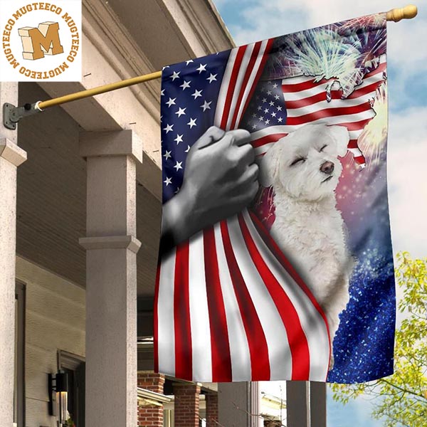 Curly Maltese And American Flag Dog Patriotic Independence Day 4Th Of July Home Decor 2 Sides Garden House Flag