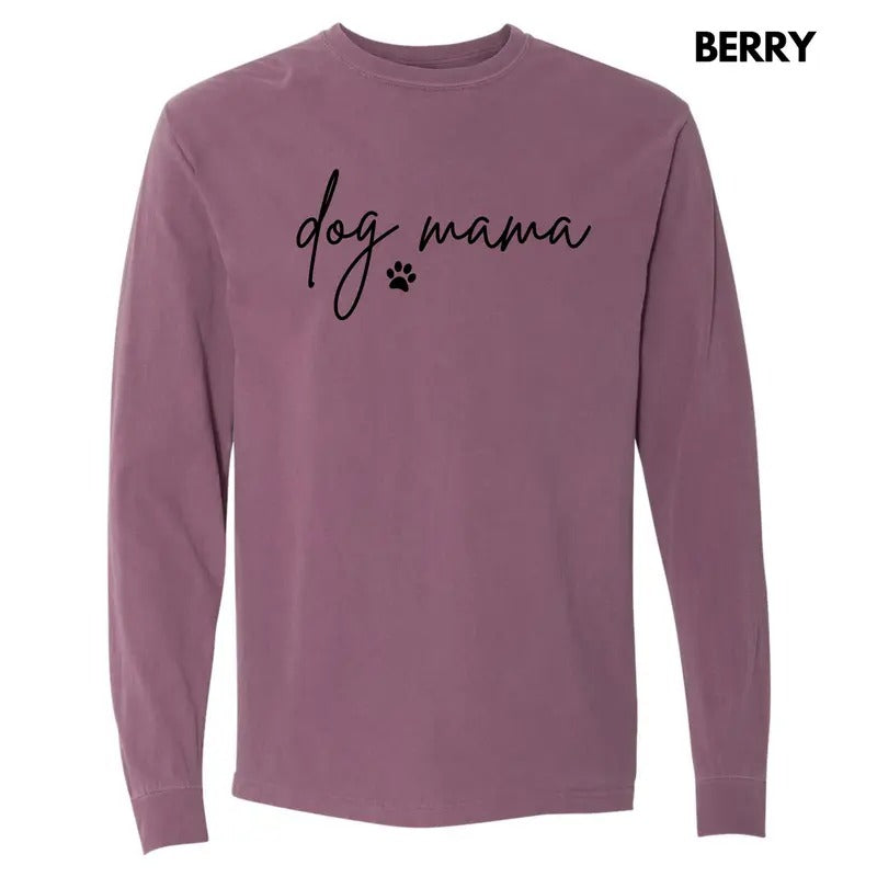 Cursive Dog Mama Long Sleeve Comfort Colors T-Shirt 'NLB' Hoodie, Sweatshirt | CiraTrend.com
