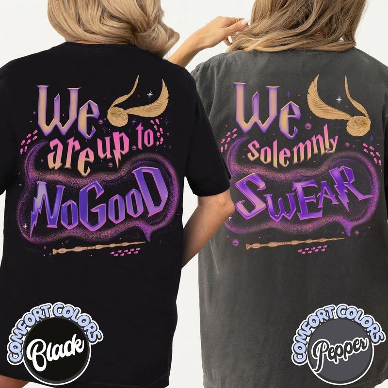 Custom Couples Comfort Colors Shirt, We Solemnly Swear That We Are Up To No Good Shirt, Personalized Wizard Shirt,...