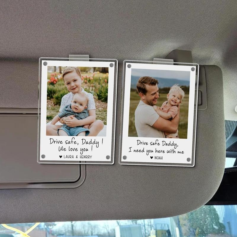Custom Dad Photo Car Visor Clip, Fathers Day Gift For Dad, Drive Safe Daddy, Husband Gift Drive Safe Sun Visor Clip, Dad...