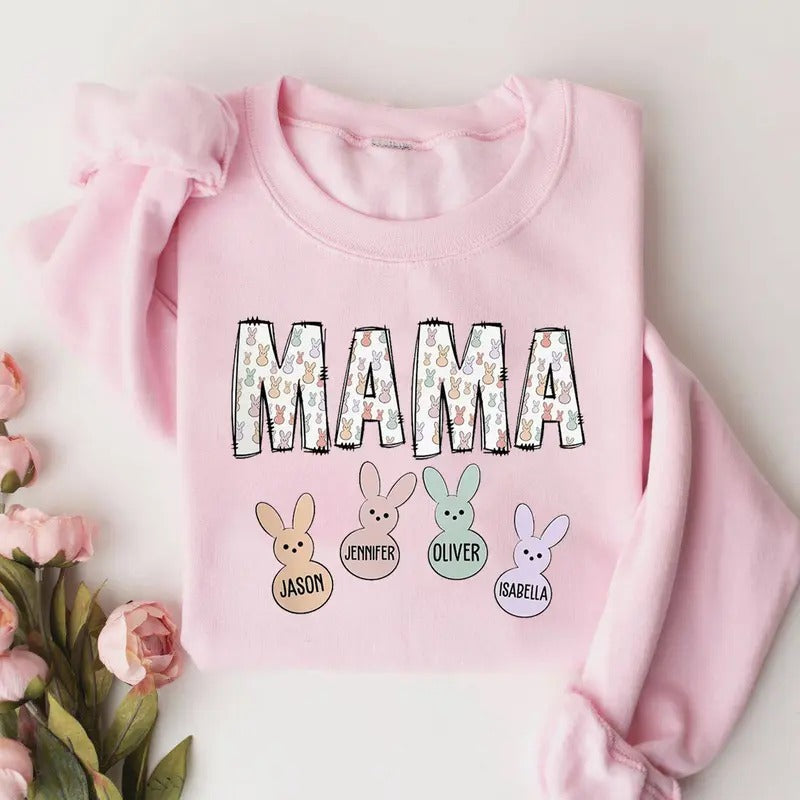 Custom Easter Mama Sweatshirt, Mom Easter Shirt, Mama Easter Sweatshirt, Cute Easter Shirt, Mamas Bunnies Sweatshirt,...