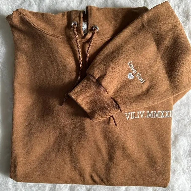 Custom Embroidered Roman Numeral Valentine's Day Hoodie, Personalized Date and Initial Couples Gift, Engagement and...