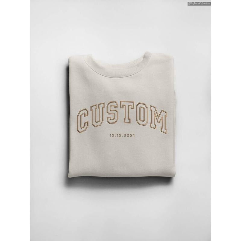 Custom Embroidered Varsity Sweater, Hoodie, Tee Shirt - Vintage Old School Personalized Embroidery Crewneck