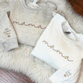 Custom Mama Embroidered Sweatshirt, Curved Neckline Mama Sweatshirt, Personalized Mom Embroidered Sweatshirt, Pregnancy...