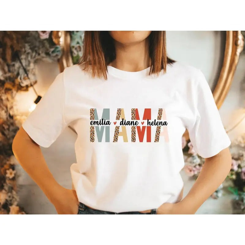 Custom Mama Shirt, Mother's Day Shirt, Custom Kid's Names, Gift For Mom, Mom Shirt With   Names, Leopard Print...