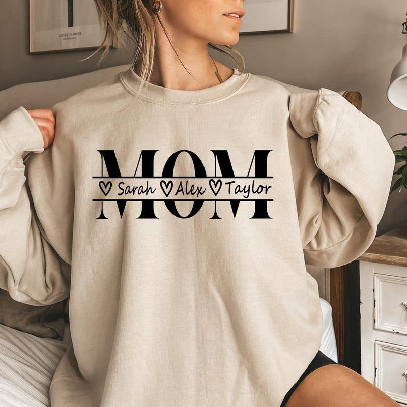 Custom Mama Sweatshirt With Kid Name, Personalized Mom Sweater, Minimalist Mommy Custom Gift For Mother, Mom Gift For Her...