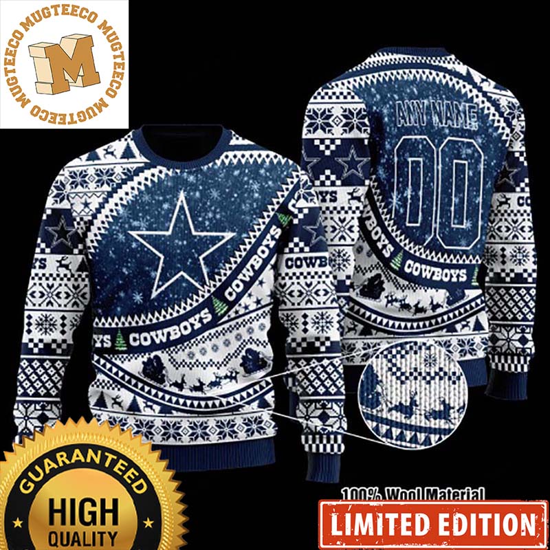 Custom Name Dallas Cowboys 2023 Holiday Gifts Ugly Christmas Sweater Zipper Effect