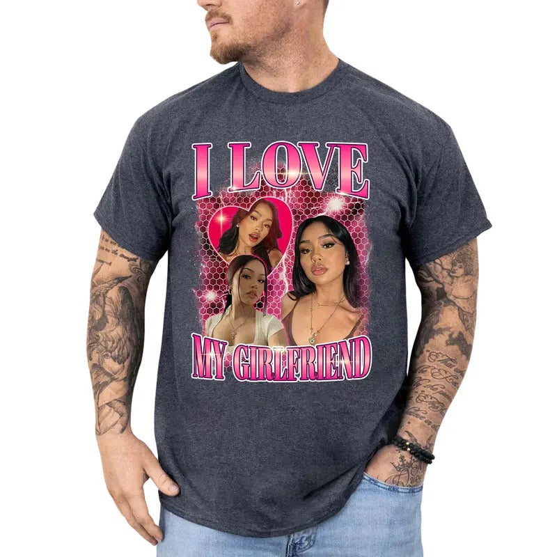 Custom Photo Girlfriend Shirt for Boyfriend, Vintage Bootleg Rap Tee, I Love My Girlfriend T-shirt, Valentine's Day Gifts...