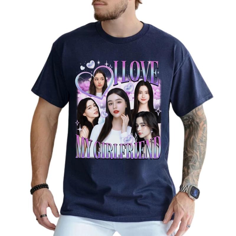 Custom Photo I Love My Girlfriend T-shirt, Vintage Bootleg Rap Tee, I Love My Gf Shirt, Valentine's Day Gift for...