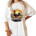 Custom Sunrise and Rooster Cute Chicken Watercolor Farm Yard Coop Graphics Unisex T-shirt Sweatshirt Hoodie Design all 1...