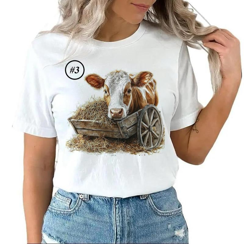 Custom Watercolor Farmyard Cow Cute Farm Land Farm Animals Unisex T-shirt Sweatshirt Hoodie Design all Cotton Womenswear