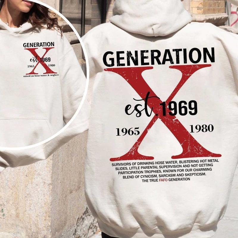 Custom Year Generation X Skull Hoodie - Stylish Cream Pullover - Available in All Sizes! T-Shirts, Sweatshirt | CiraTrend.com