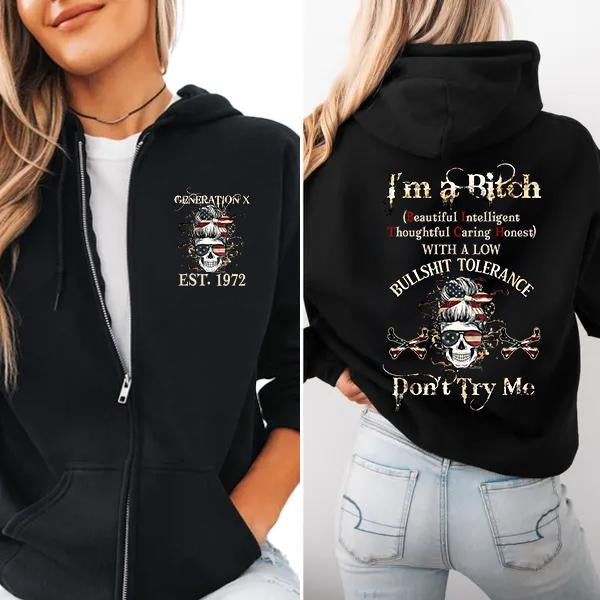 Custom Year Generation X Skull Zip Hoodie , Don't Try Me Gen X FAFO Hoodie, Raised on Hose Water and Neglect, 100%...