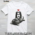 Cute Black Cat Heart Paws Graphic Tee For Cat Lovers