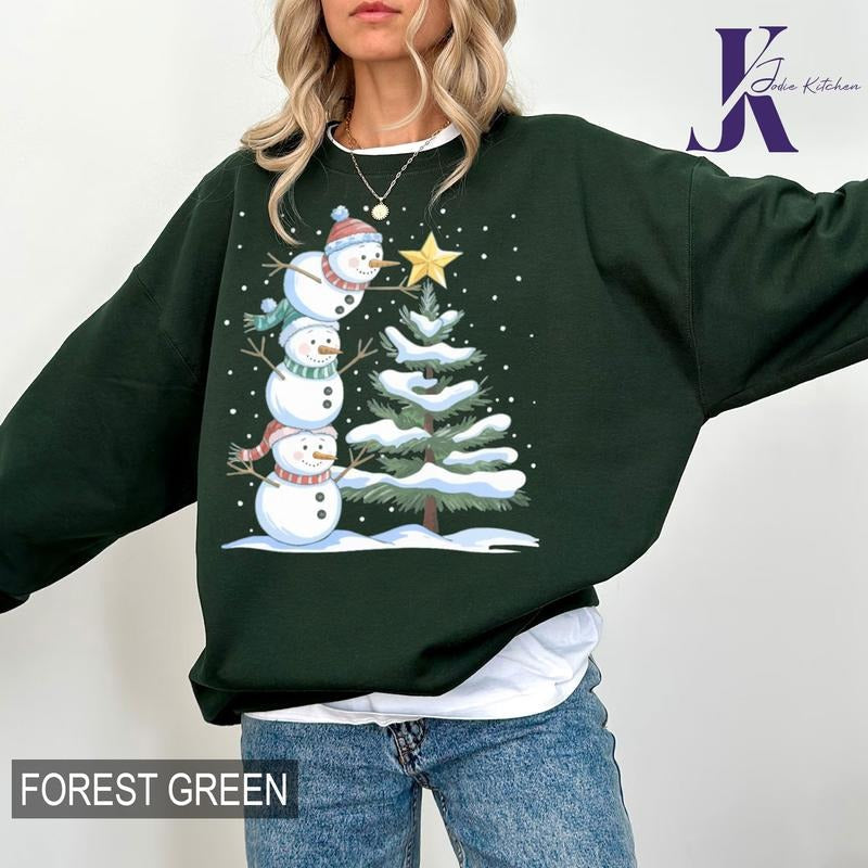 Cute Christmas Snowman Shirt, Christmas Snowman Sweatshirt, Merry Christmas Sweater, Watercolor Winter Tee, Vintage...