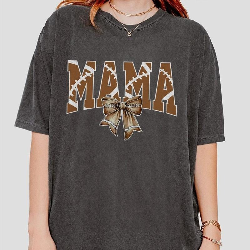 Cute Football Mama Shirt, Coquette Mama Shirts, Cute Bow Football Shirts, Mother's Day Gifts, Shirt For Football Mom,...