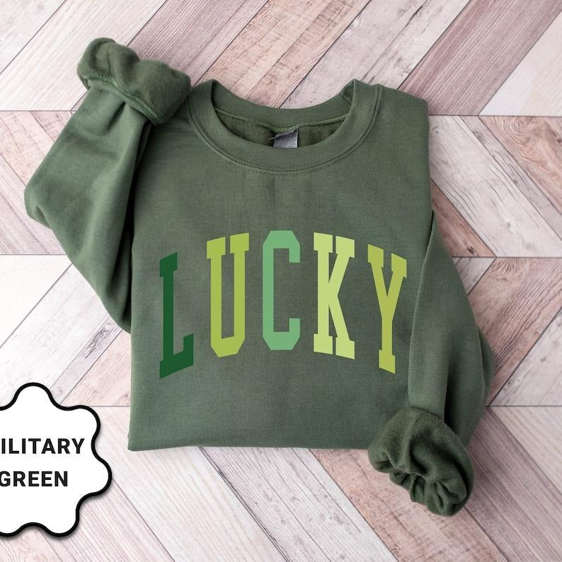 Cute Lucky Sweatshirt, Funny St Patrick's Day Sweatshirt, Happy Shamrock Shirt, Irish Shirt, Women's Hoodie and Sweater;...