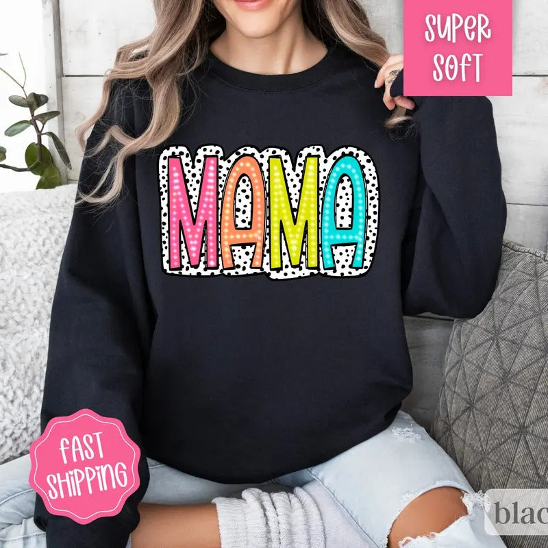 Cute Mama Sweatshirt, Mother's Day Gift, Mama Crewneck, Oversized Sweatshirt, Gift for Mom, Mom Sweatshirt Fabric...