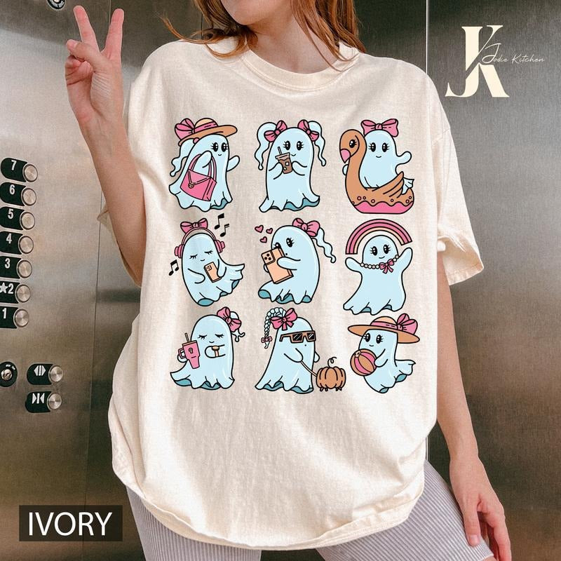 Cute Pink Ghost Halloween Shirt, Halloween Cute Gift , Halloween Tee, Pink Halloween Vibes T-shirt, Cute Gift Shirt...