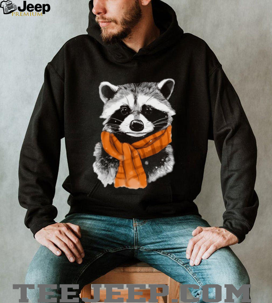 Cute Raccoon Wearing Orange Plaid Scarf Winter T Shirt