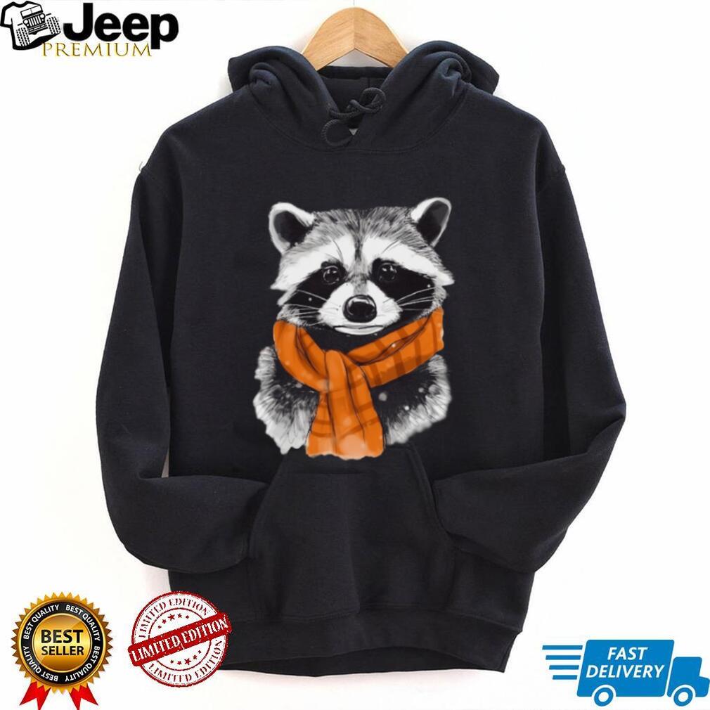 Cute Raccoon Wearing Orange Plaid Scarf Winter T Shirt